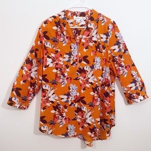 JACLYN SMITH Orange Floral Print Zip Up Blouse